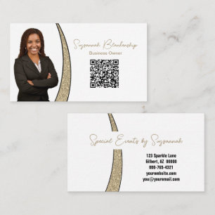 Cartão De Visita Profissional Glitter Falso de Ouro Prata Foto QR