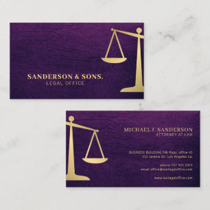 Cartão De Visita Profissional jurídico ouro roxo advogado