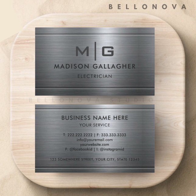 Cartão De Visita Profissional Metálico Cinza Prata Personalizado (Custom Silver Grey Metal Professional Business Card)