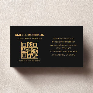 Cartão De Visita Profissional minimalista de código QR Dourado pret