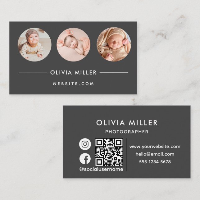 Cartão de visita profissional moderno com código Q (Frente/Verso)