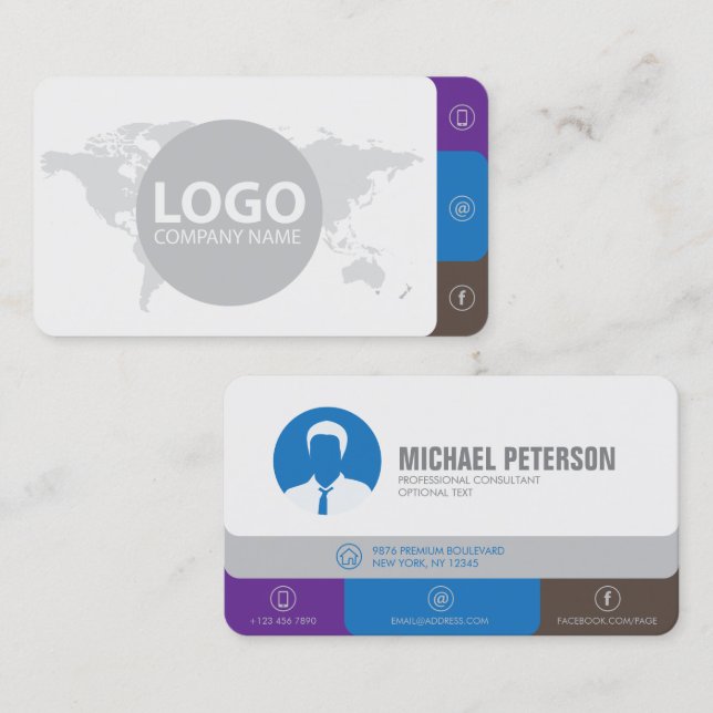 Cartão De Visita Profissional moderno de Cinzas minimalistas (Frente/Verso)