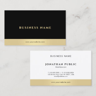 Cartão De Visita Profissional Moderno Elegante Preto Branco Dourado