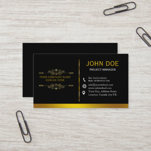 Cartão De Visita Profissional Moderno Elegante Preto Dourado Design