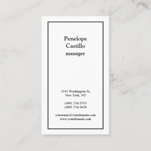 Cartão De Visita Profissional Moderno Simples Plano Preto & Branco