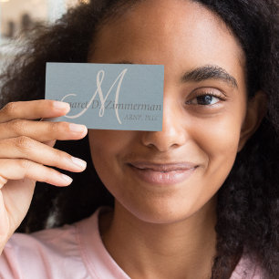 Cartão De Visita Profissional Monograma, Azul Linen Sky