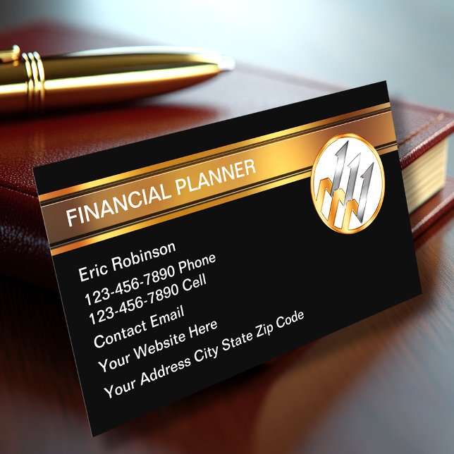 Cartão De Visita Profissional planejador financeiro sofisticado  (Criador carregado)