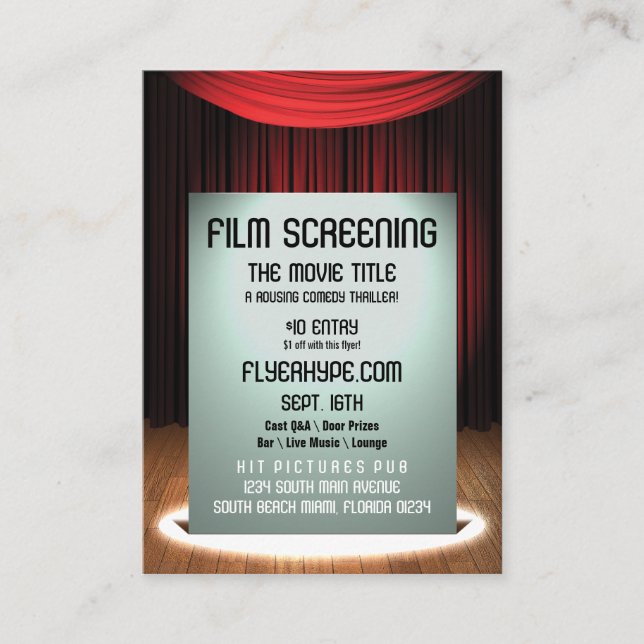 Cartão De Visita Promoção do evento da seleção do filme do cinema (Frente)
