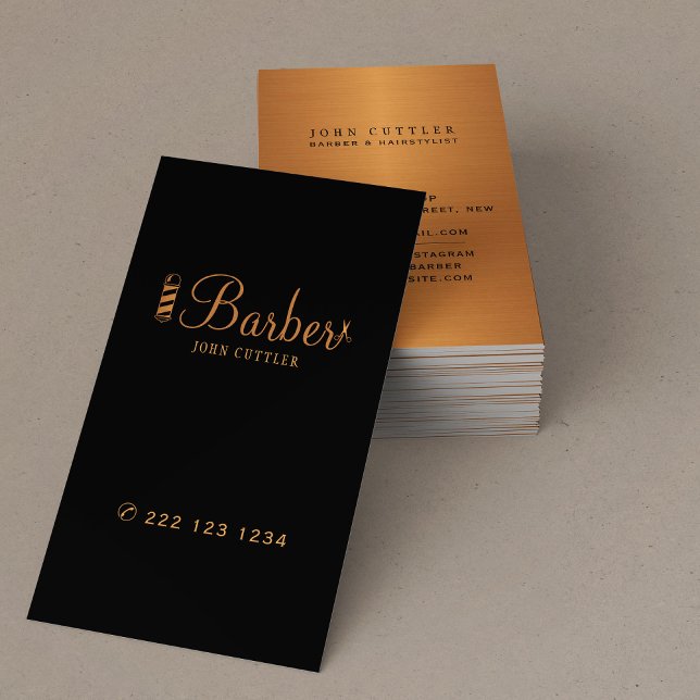 Cartão De Visita Promocional de barbeiro com tesoura de ouro (Criador carregado)