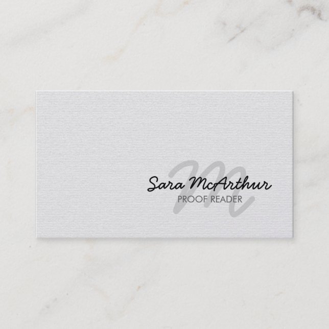 Cartão De Visita Proofreader Cursive Monogram Business Card (Frente)