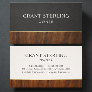 Cartão De Visita Proprietário de Madeira Moderno Profissional
