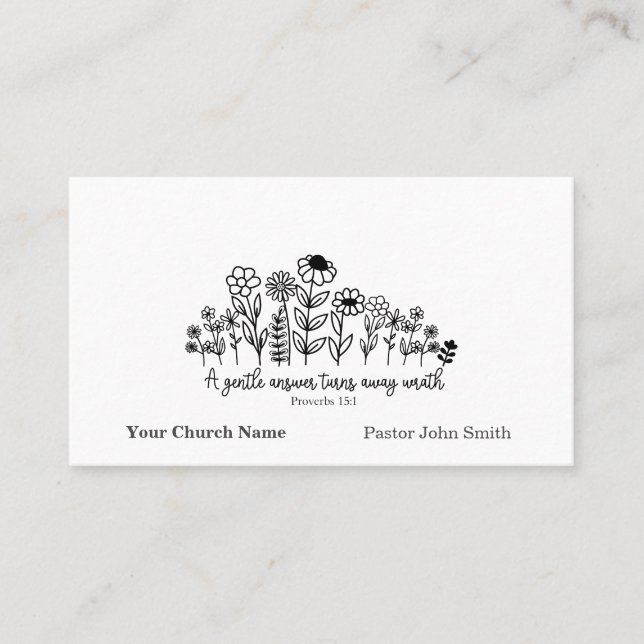 Cartão De Visita Proverbs Bible Verse Floral Doodle Church (Frente)