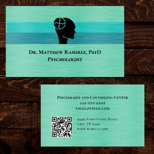 Cartão De Visita Psicólogo Psiquiatra Código QR de Metal Teal Falso