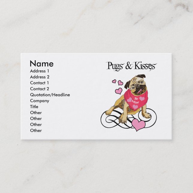 Cartão De Visita Pugs & Kisses Namorados Pug Biz Cards (Frente)