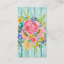 Cartão De Visita Pulverização Floral com Rosa de Aquarelas Aqua de