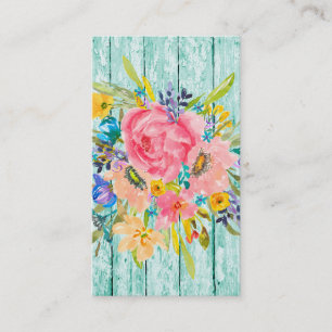 Cartão De Visita Pulverização Floral com Rosa de Aquarelas Aqua de