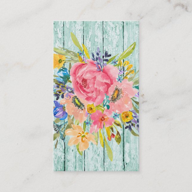 Cartão De Visita Pulverização Floral com Rosa de Aquarelas Aqua de  (Frente)