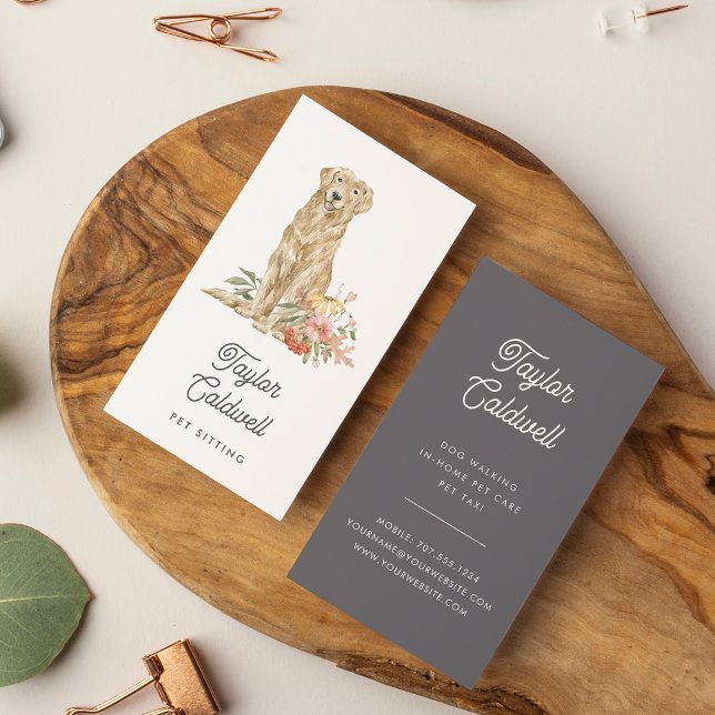 Cartão De Visita Pup Floral de Aquarela | Pet Care (Criador carregado)