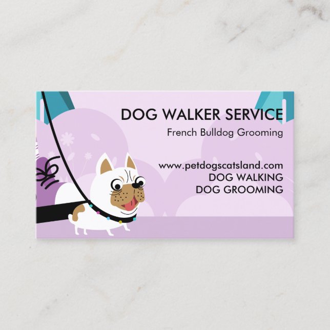 Cartão De Visita Purple Dog Walker Service French Buldog (Frente)