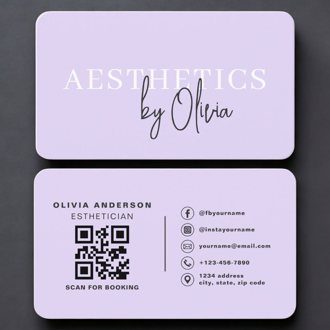 Cartão De Visita Purple Esthetician Skincare QR Code  (Criador carregado)