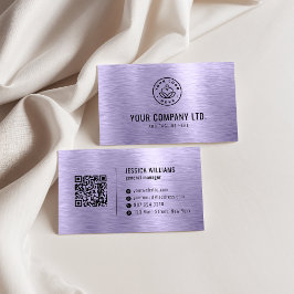 Cartão De Visita Purple Faux Brushed Metal Professional QR Code
