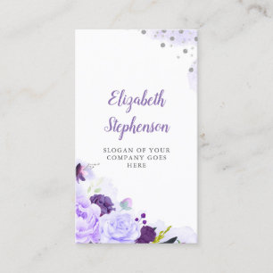 Cartão De Visita Purple Floral Watercolor Elegante e Moderna