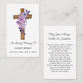 Cartão De Visita Purple flower Cross Memorial Funeral Prayer Card