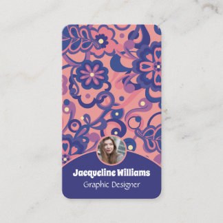 Cartão De Visita Purple Groovy Psychedelic 60s 70s Floral II