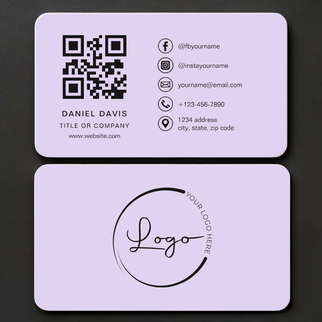 Cartão De Visita Purple Logo QR Code Professional (Criador carregado)