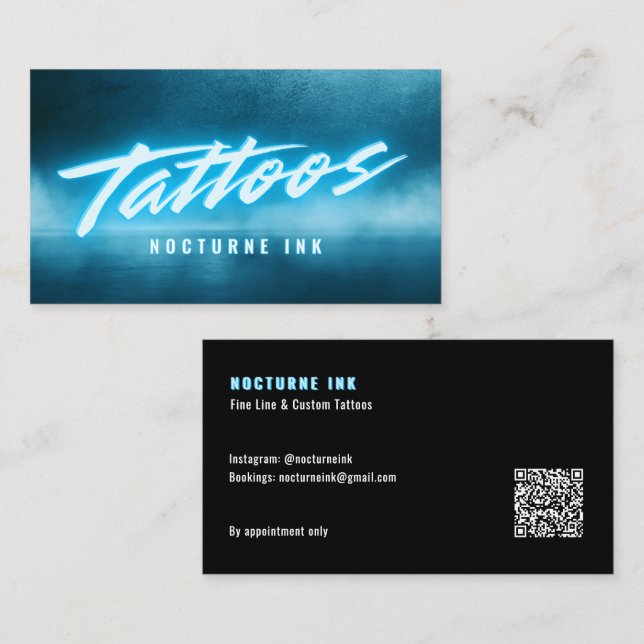 Cartão De Visita Purple Neon & Smoke Tattoo Artist QR Code (Frente/Verso)