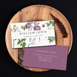 Cartão De Visita Purple Watercolor Floral & Greenery Professional