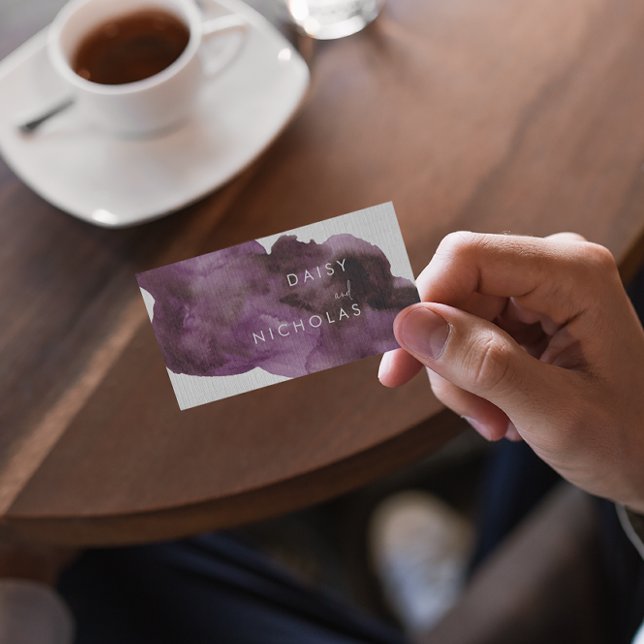 Cartão De Visita Purple Watercolor Moderna do Burgundy (Criador carregado)