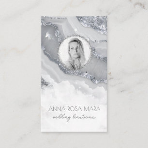 Cartão De Visita *~* QR Agate Marble PHOTO LOGO SILVER AP66 Cinza