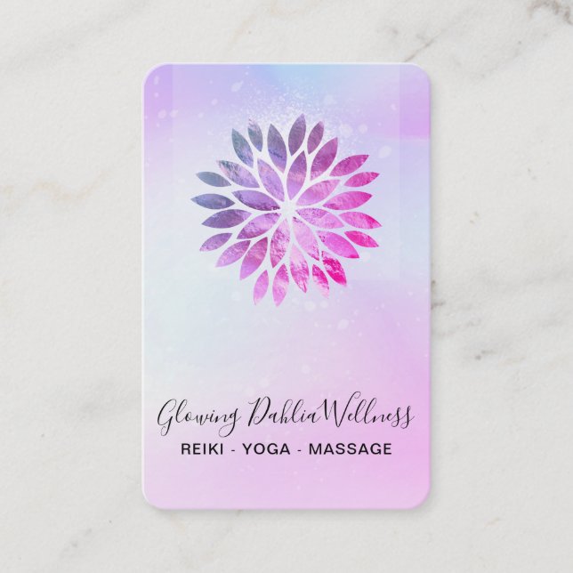 Cartão De Visita *~* QR AP2 Mandala Dahlia Pastel Blue Pink Ombro (Frente)