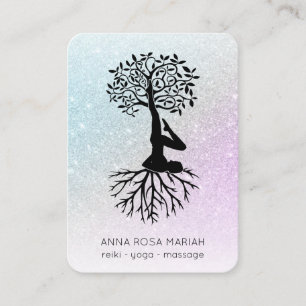 Cartão De Visita *~* QR Árvore da Vida Yoga. Pastel Glitter Zen