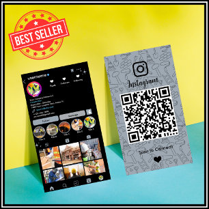 Cartão de Visita QR Code Azul Poeira Instagram Con