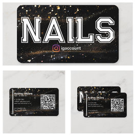 Cartão De Visita QR Code Black Dourado Professional Nail Tech