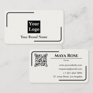 Cartão de Visita QR Code Branco Moderno com Logoti