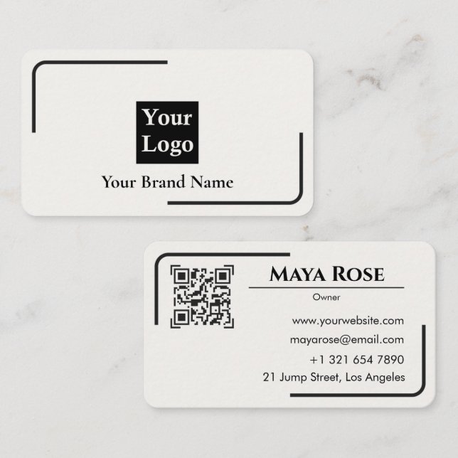 Cartão de Visita QR Code Branco Moderno com Logoti (Frente/Verso)