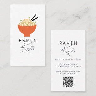 Cartão de Visita QR Code Branco Restaurante Ramen