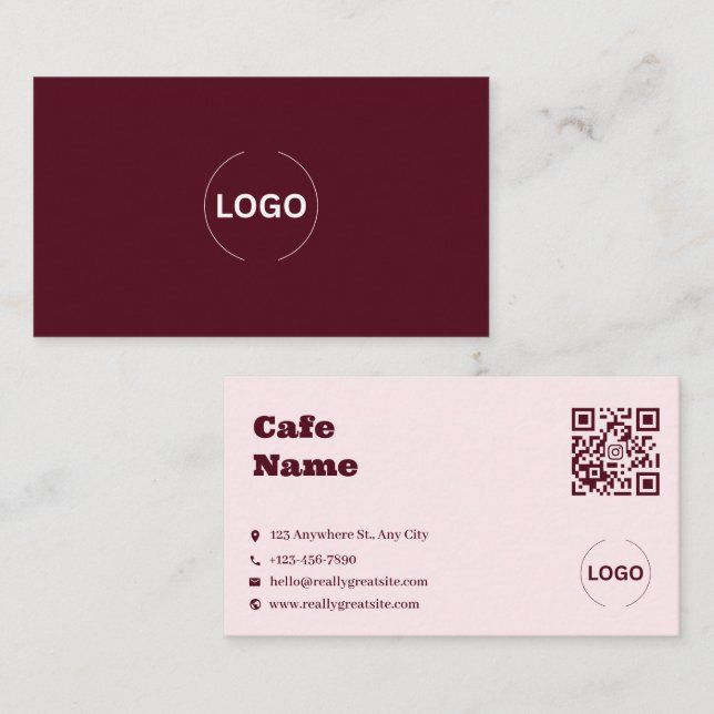 Cartão de Visita QR Code Café Rosa Encantado (Frente/Verso)