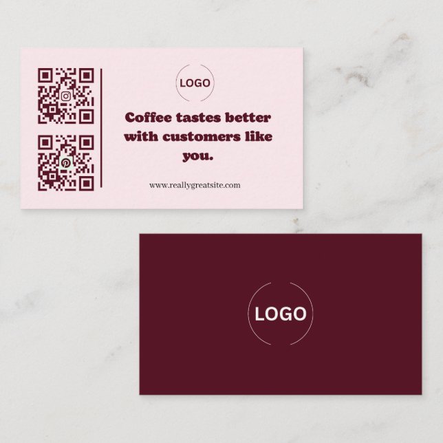 Cartão de Visita QR Code Café Rosa Encantado (Frente/Verso)