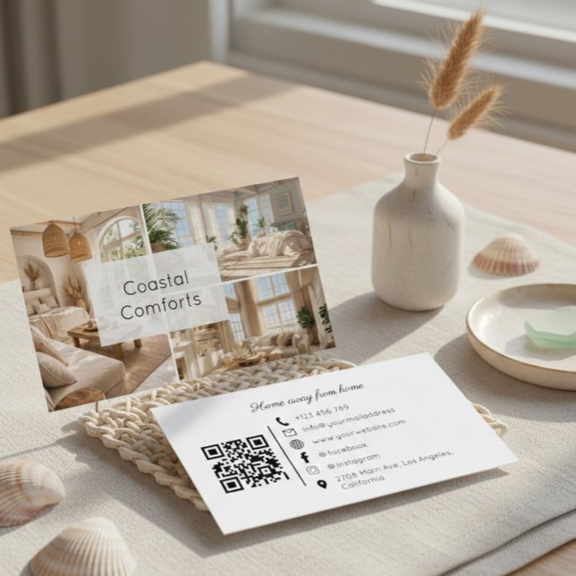 Cartão de Visita QR Code Casa de Praia para Alugue (Criador carregado)