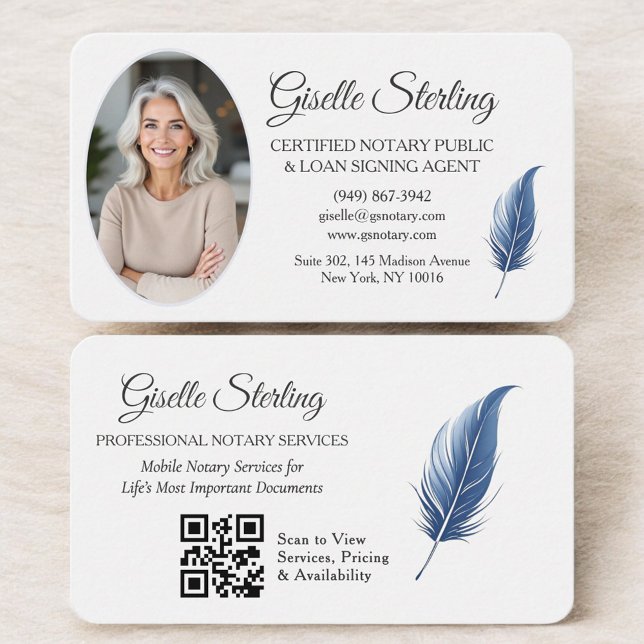 Cartão De Visita QR Code Certified Notary Public Navy Blue (Criador carregado)