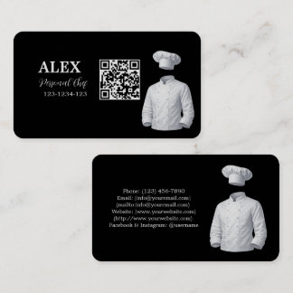 Cartão de Visita QR Code Chef Pessoal Preto Elegan