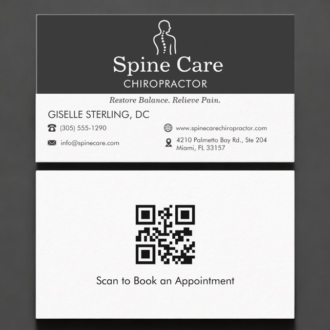 Cartão De Visita QR Code Chiropractor Office Spine Logo (Criador carregado)