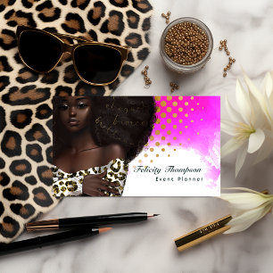 Cartão de Visita QR Code Dama Glam Chic Afro