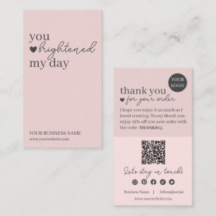 Cartão De Visita QR Code de Letra Moderna Rosa, Vela de Obrigado