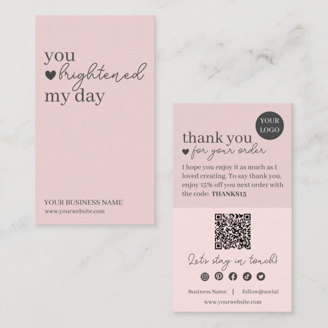 Cartão De Visita QR Code de Letra Moderna Rosa, Vela de Obrigado (Frente/Verso)