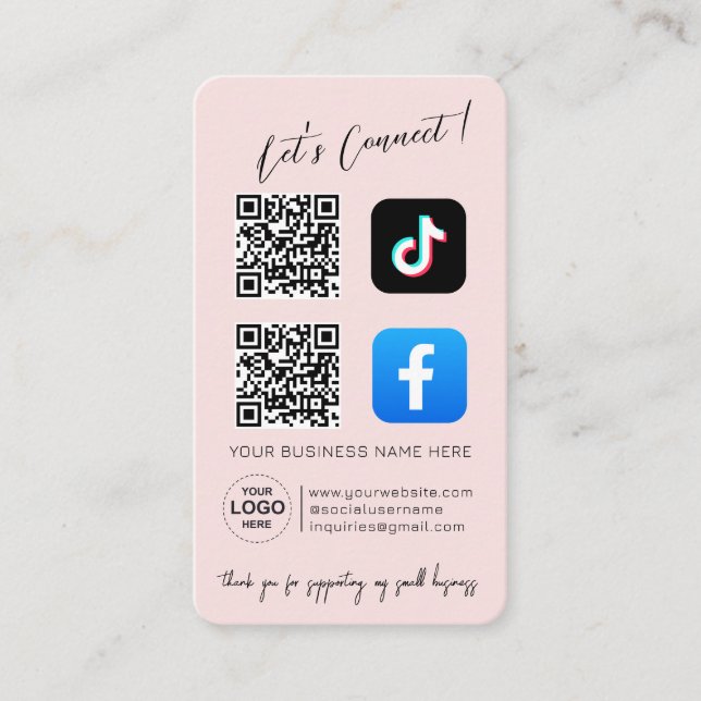 Cartão de Visita QR Code de Mídia Social Rosa (Frente)